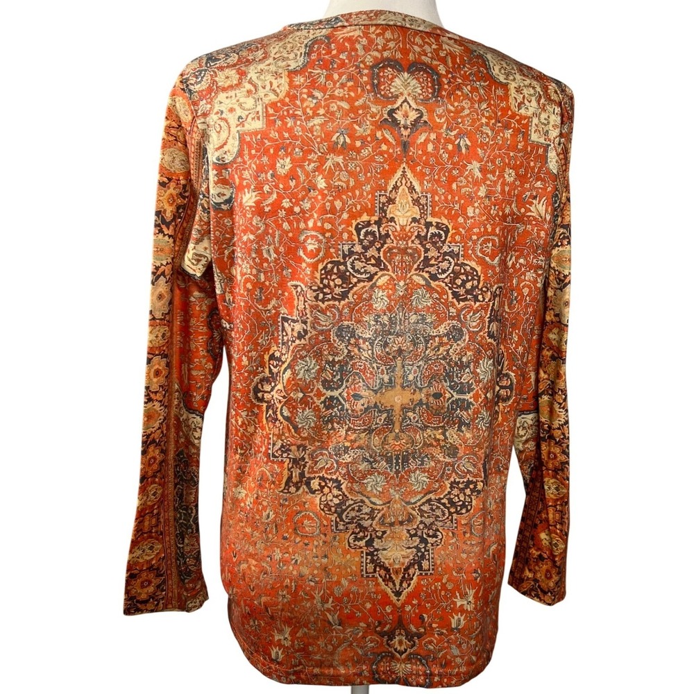 Women's Orange Medallion Print Long‎ Sleeve Crew Neck Top Size L - Picture 3 of 8